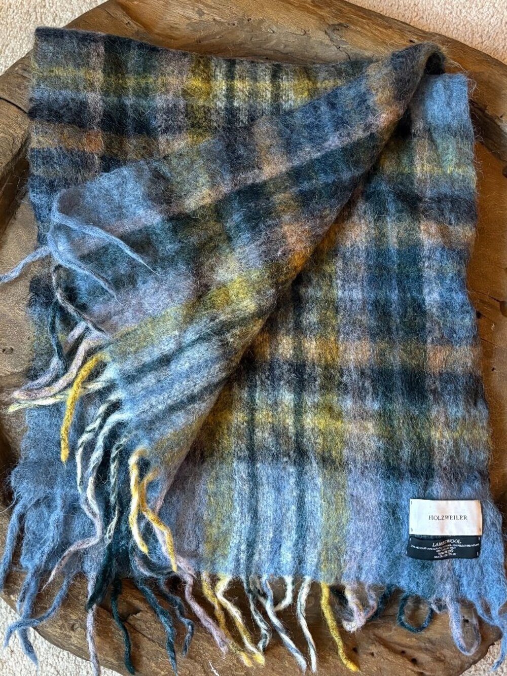 Holzweiler gorgeous mohair alpaca lambswool plaid lagenlook scarf wrap 72 x 15"